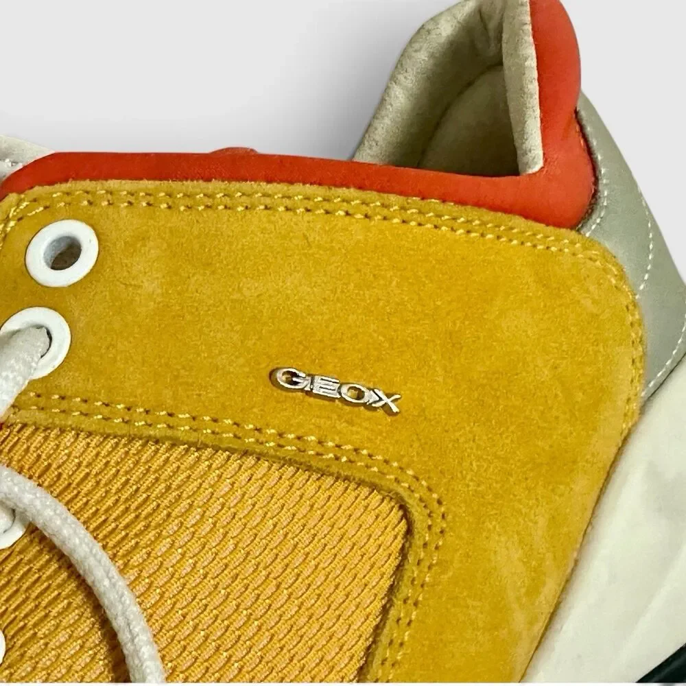 Geox Respira Women’s 10 Yellow Suede Mesh Sneakers Orange Silver EU 40